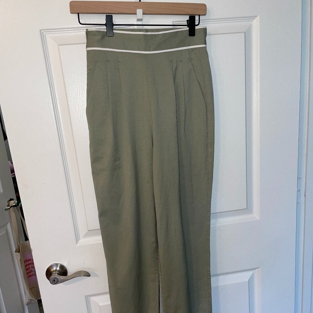 Petite Studio NYC high waisted mint green trousers with white detail